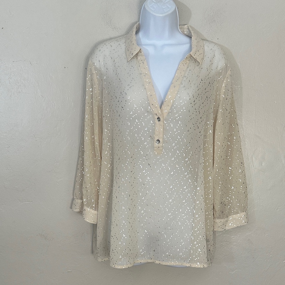 The Limited Cream Sheer Blouse with Button Detail